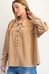 Latte Floral Collared Thermal Top