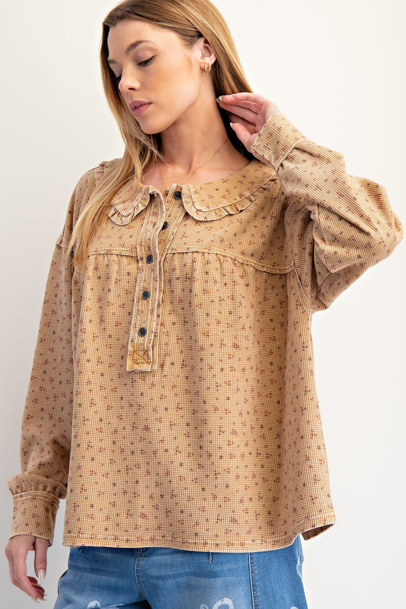 Latte Floral Collared Thermal Top