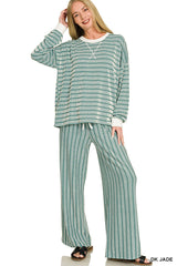Raised Rib Striped Pullover and Pants Set