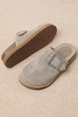 Grey Western Buckle Mules