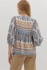 Slate Damask 3/4 Sleeve Top