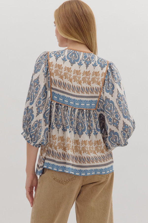 Slate Damask 3/4 Sleeve Top