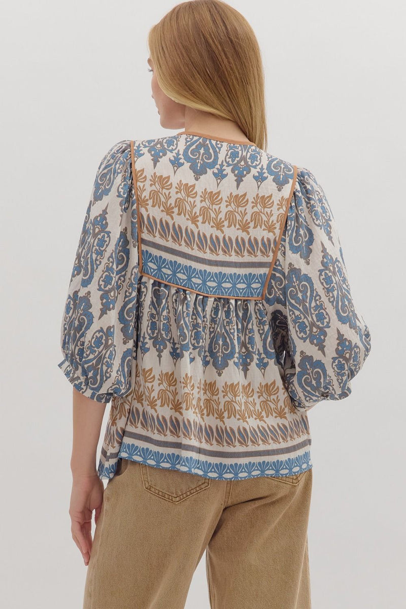 Slate Damask 3/4 Sleeve Top