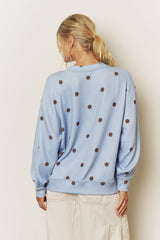 Blue Polka Dot Long Sleeve Textured Knit Top