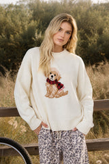 Ivory Puppy Crew Neck Sweater