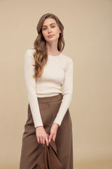 Cream Fitted Ribbed Knit Top