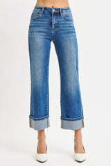 Curvy Faye's Mid Rise Crop Straight Cuffed Jeans