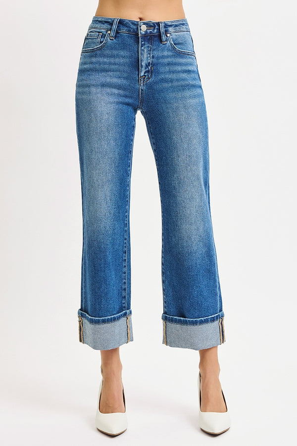 Curvy Faye's Mid Rise Crop Straight Cuffed Jeans