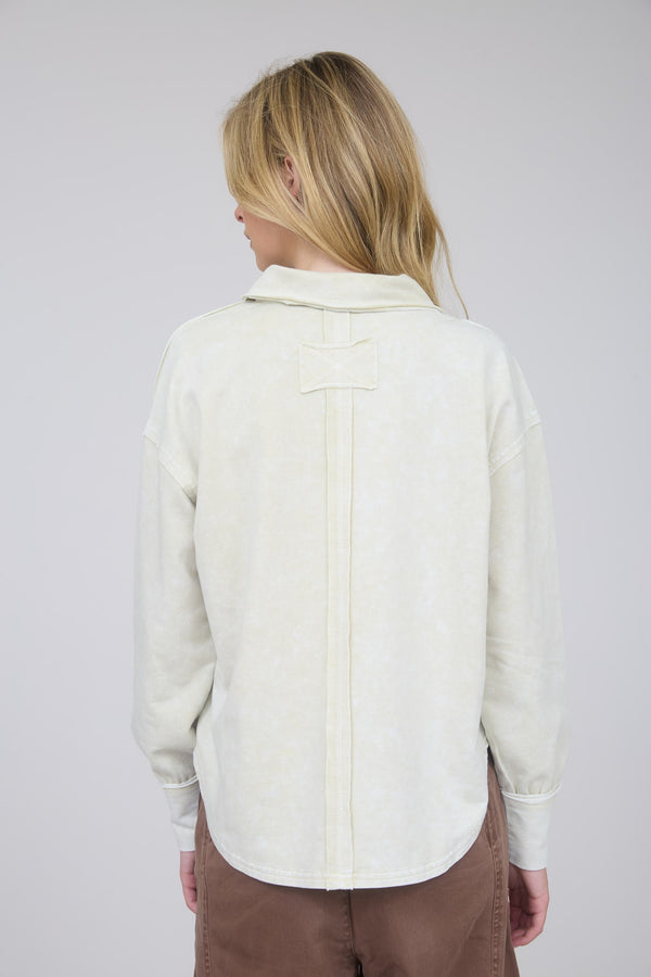Oatmeal Long Sleeve V Neck Collared Shirt