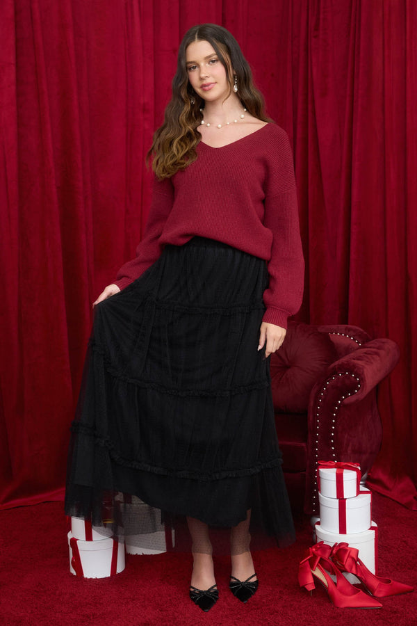 Polkadot Tulle Tiered Midi Skirt