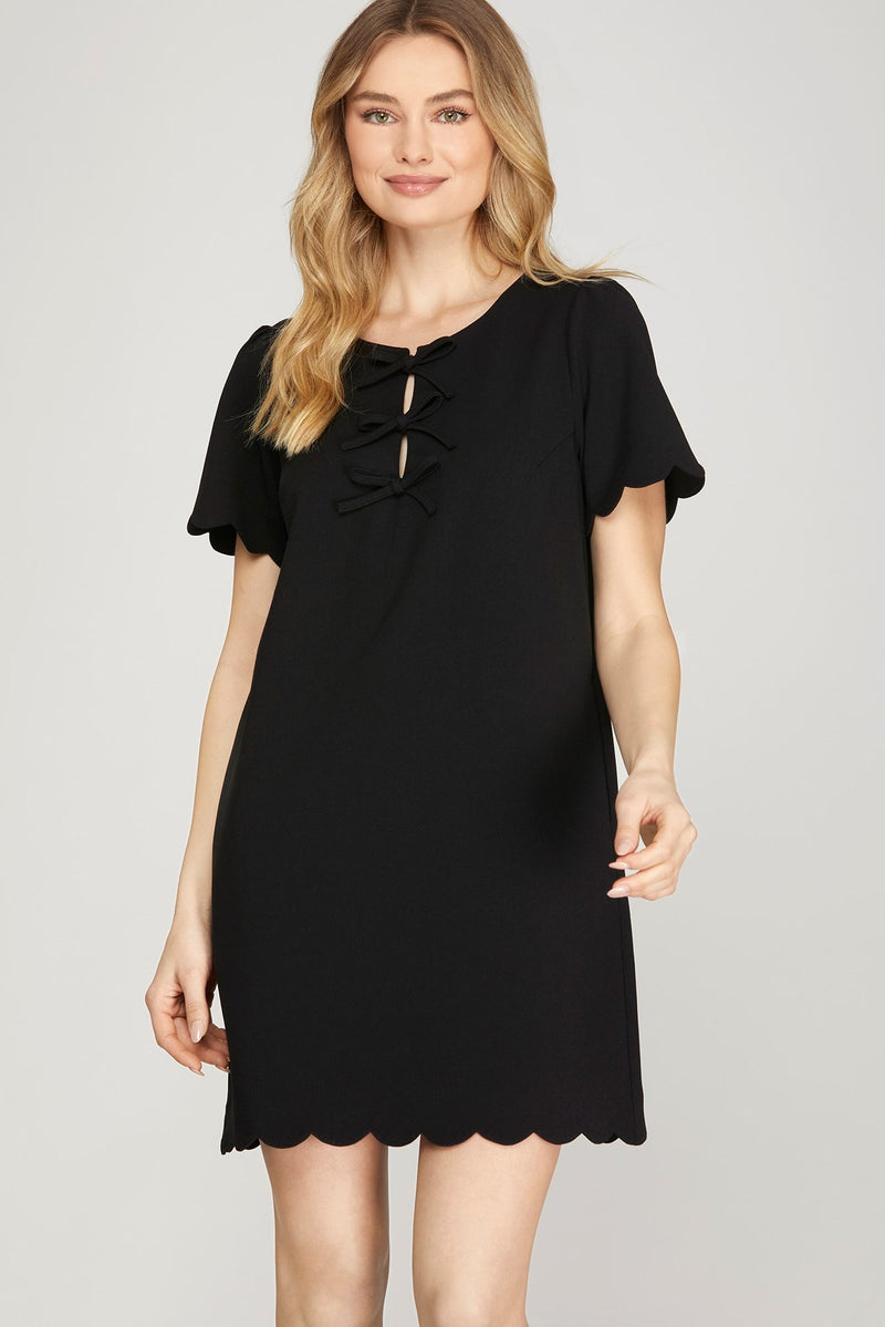 Black Short Sleeve Dress with Pockets and Bows