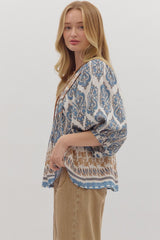 Slate Damask 3/4 Sleeve Top