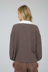 Contrast Collar Stripe Long Sleeve Knit Top