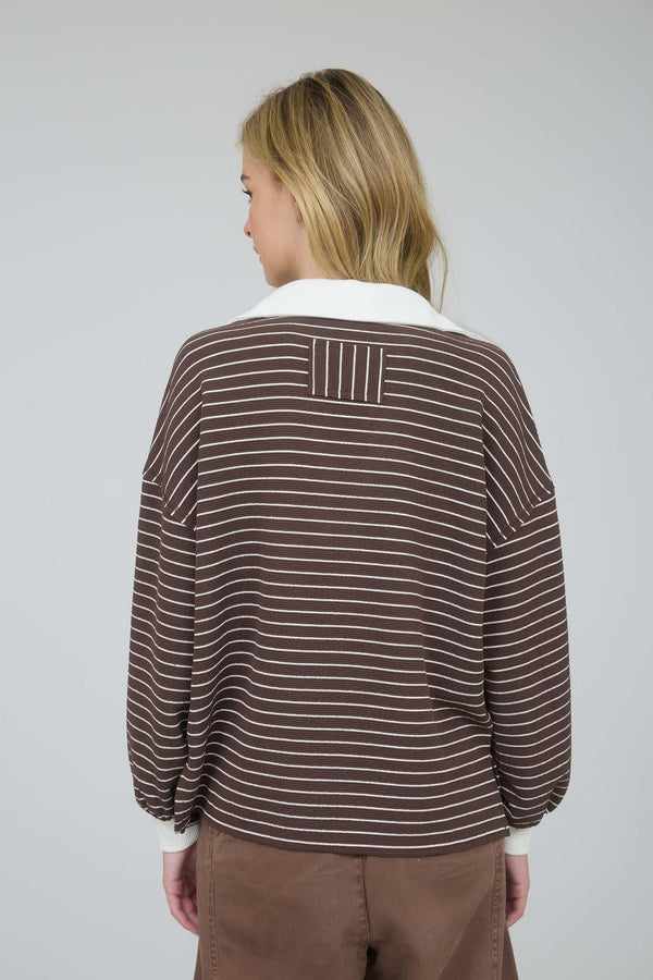 Contrast Collar Stripe Long Sleeve Knit Top
