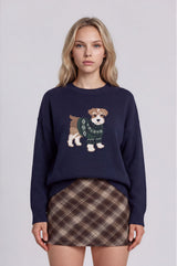 Navy Puppy Jaquard Knit Sweater