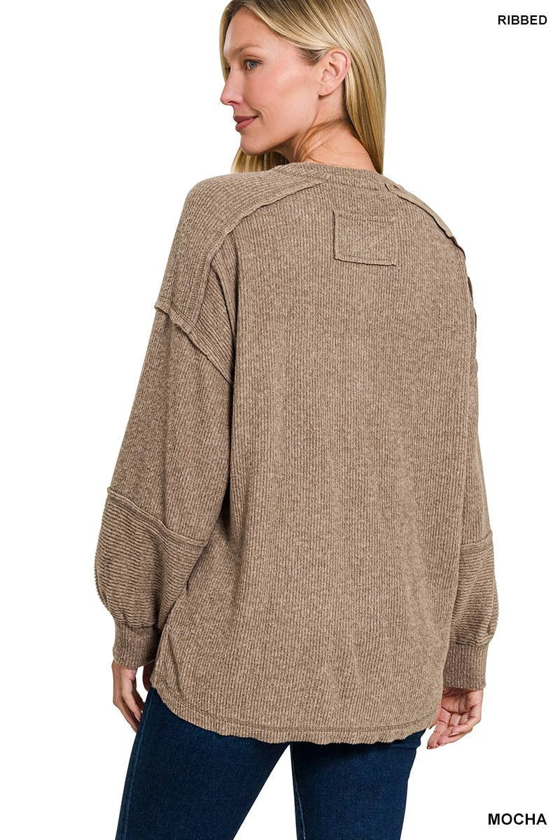 Exposed Seam Henley Sweater