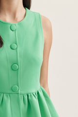 Green Peplum Sleeveless Top With Buttons
