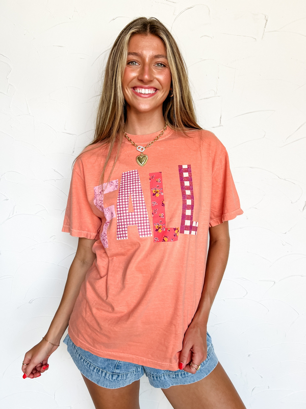 Light Orange Fall Patch Work Tee