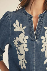 Floral Applique Denim Top