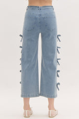 High Waisted Cropped Jeans with Side Bows