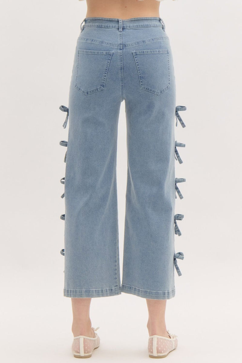 High Waisted Cropped Jeans with Side Bows
