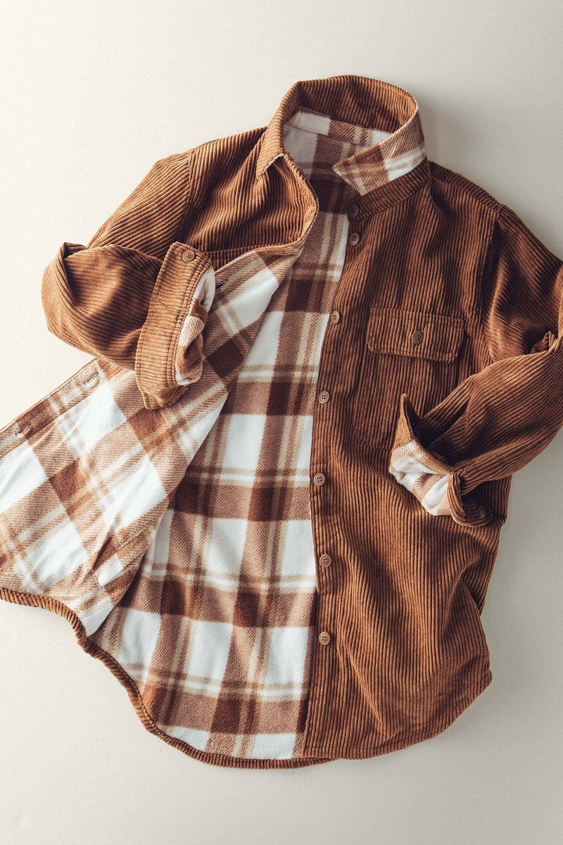 Reversible Corduroy and Plaid Flannel Shacket