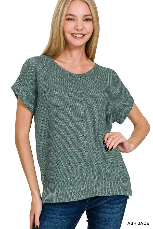 Short Sleeve Sweater With Center Seam