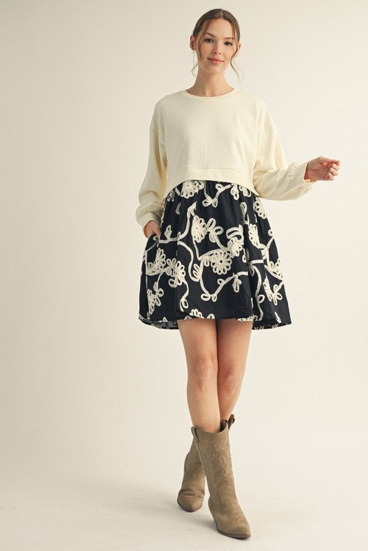 Black Floral Embroidered Dress