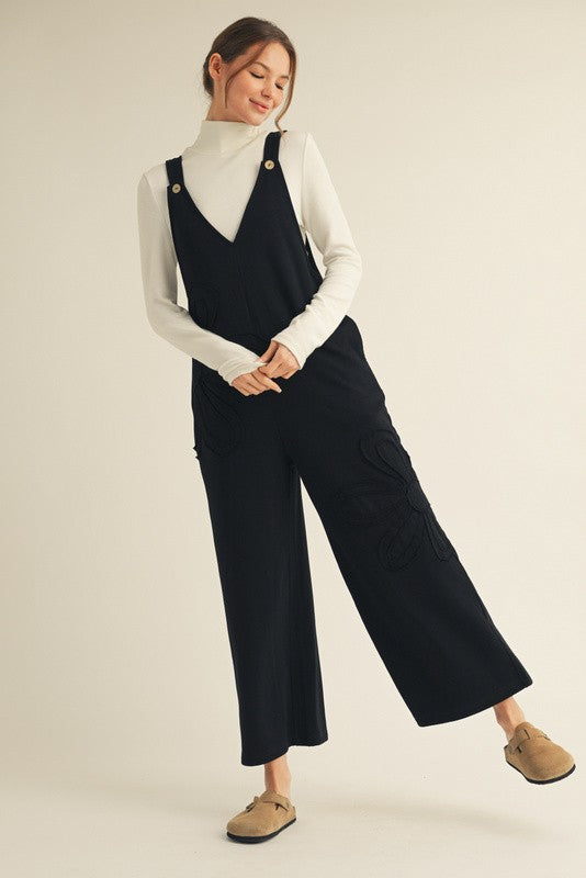 Raw Edge Patched Floral Overalls