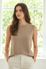 Wide Crew Neck Sleeveless Solid Sweater