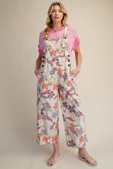 Ecru Floral Vintage Wash Overalls