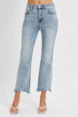 Curvy Fiona's High Rise Cropped Flare Jeans with Frayed Hem
