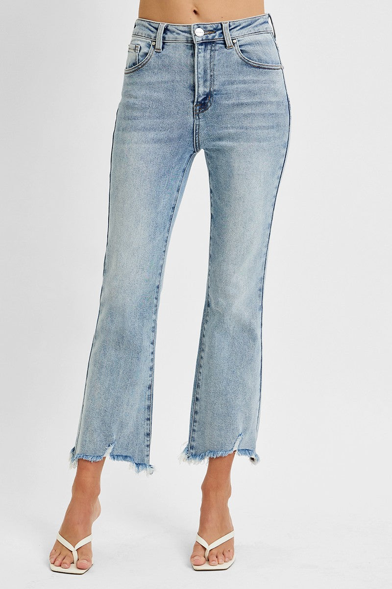 Curvy Fiona's High Rise Cropped Flare Jeans with Frayed Hem
