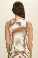 Brown and White Stripe Sleeveless Knit Tank