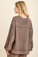 Brown Mineral Washed Leopard Daisy Patched Top