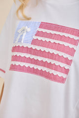 White Patchwork Lace Americana Top