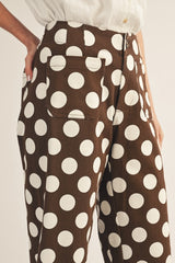 Brown Wide Leg Polka Dot Pants