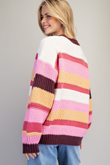 Berry Multicolor Striped Long Sleeve Cardigan