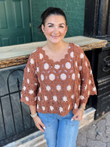 Rust 3/4 Sleeve Crochet Top