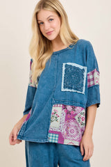 Mineral Wash Boho Patched Top