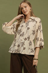 Ecru Button Front Bell Sleeve Top