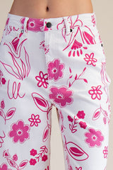 Pink Floral Wide Leg Pants