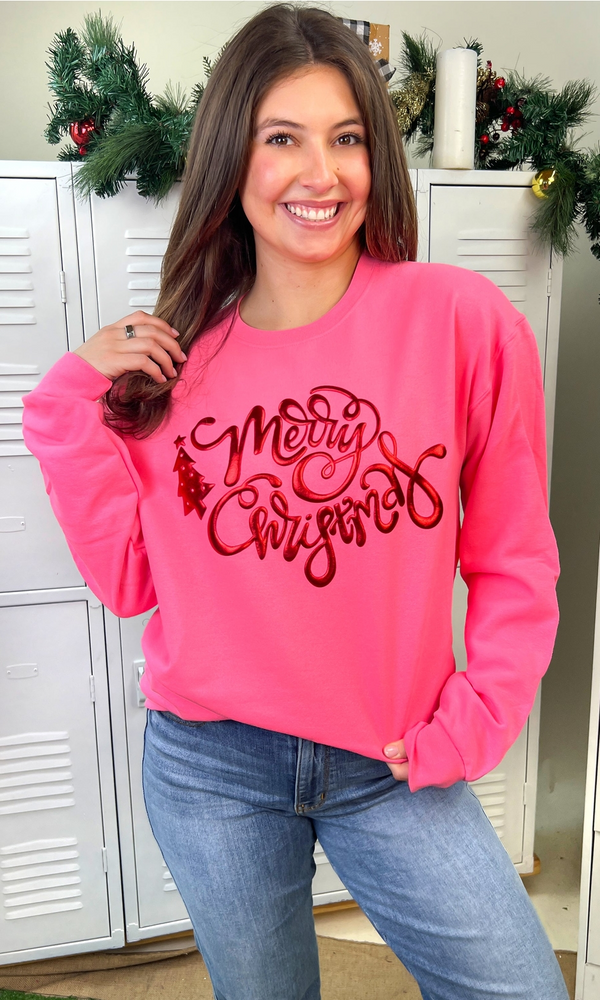 Merry Christmas Metallic Puff Sweatshirt
