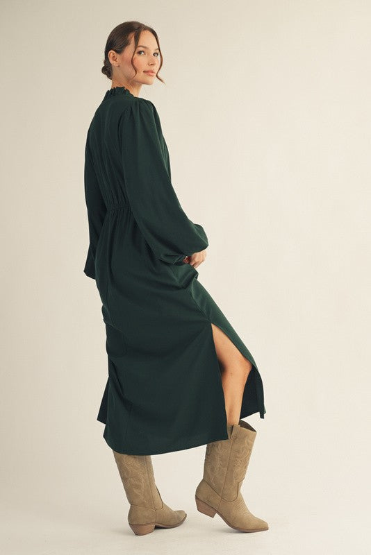 Hunter Green Midi Dress With Side Slits