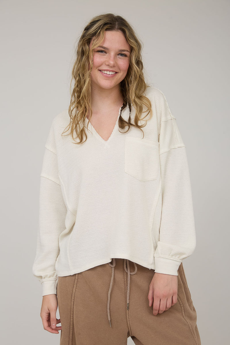 Oatmeal Textured V Neck Top