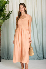 Sweetheart Smocked Mock Button Dress
