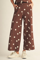 Brown Elastic Waist Polka Dot Pant