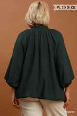 Curvy Smocked Collar Bubble Hem Top
