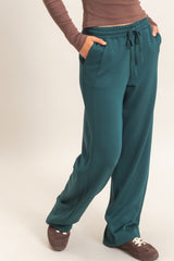 Green Elastic Waist Straight Leg Pants
