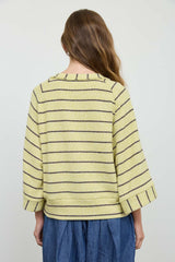 Lime Stripe Henley Long Sleeve Top